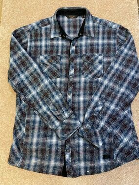 Outpost Men’s Blue Plaid Long-Sleeve Button-Down Shirt Casual Workwear Size (XL)